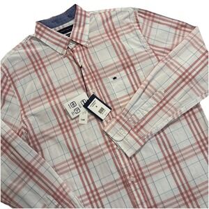 NWT Crown & Ivy MEDIUM PINK Plaid Classic Fit MOTION FLEX Button Down‎ STRETCH